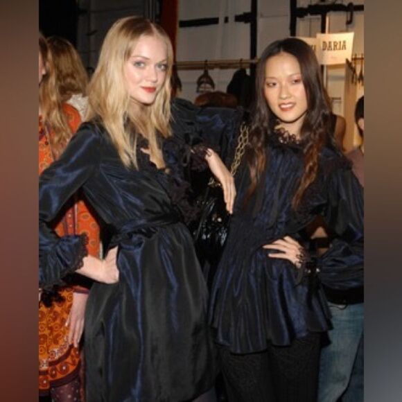 Anna Sui Vintage Taffeta Midnight Iridescent Blue Wrap Dress Small 4 - Picture 12 of 13